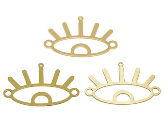 2pcs Raw Brass Eye Earring Charm, Oval Eye Earring Connector, Eyelash Necklace Connector, Jewelry Supplies, DIY Earring Findings BW4234