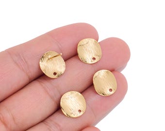 18K Real Gold Plated Brass Organic Round Earring Stud with Hole for Jewelry Makers, Textured Disc Finding for DIY Dangle Earrings