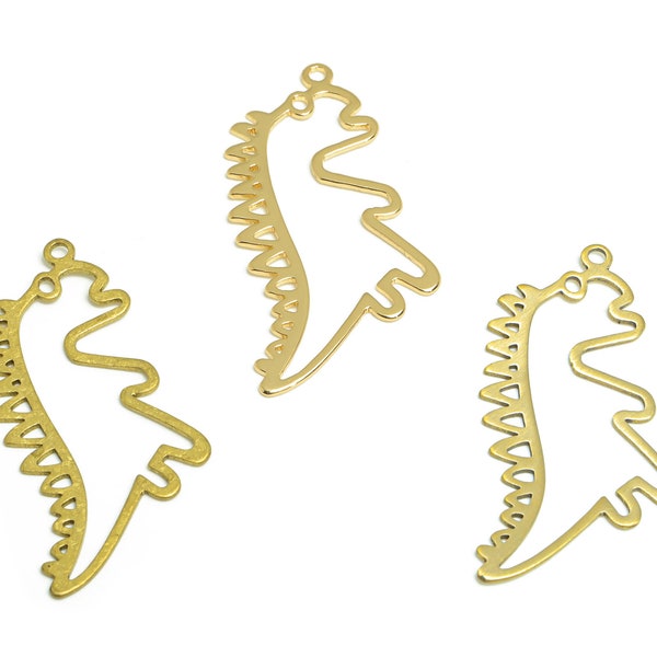 18K Gold Dinosaur Charm, Dinosaur Kids Earring Charms, Raw Brass Cartoon Animal Pendant, Bracelet Pendant, Jewelry Supplies BW4156