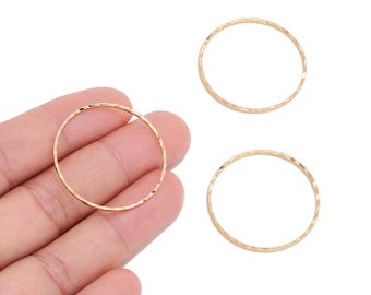 18K Real Gold Plated Brass 30mm Textured Circle Connector for Jewelry Makers, Large Round Frame Link for DIY Earrings & Geometric Jewelry