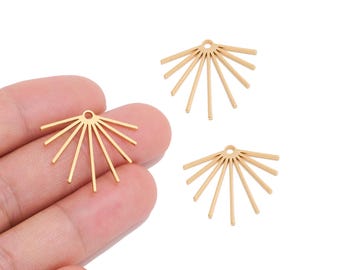 18K Real Gold Plated Brass Sunburst Pendant for Jewelry Makers, Geometric Sun Ray Charm with Hole for DIY Earrings & Statement Jewelry
