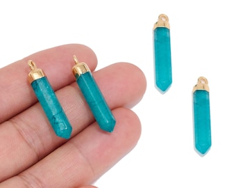 Blue Natural Aventurine Tumbled Point Pendant, Gold Tone Plated Brass Charm for DIY Jewelry Makers, Handmade Earrings, Necklaces & Bracelets