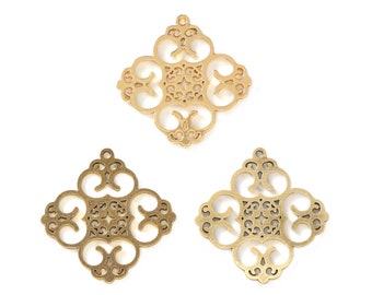 Rhombus Lasercut Earring Charm, Ancient Brass Grilles Charm, Abstract Star Diamond Charm, Handmade Polishing, 18K Gold 37.73*33.88*0.88mm