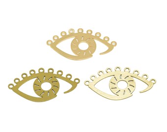 2pcs Raw Brass Eye Earring Connector, Eye Tassel Connector, Circle Eyeball Connector, 9 Holes Connector Findings, Jewelry Supplies BW4260