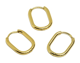 Gold Oval Rectangle Hoop Earring, Stainless Steel 316 Stud Earring, Steel Ear Hoops, Huggie Hoop Earring, Gold Tone Plated VK1716