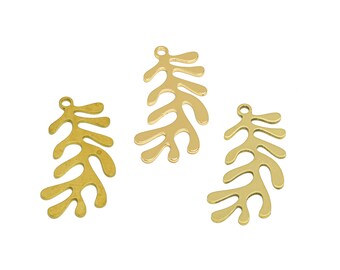 Branch Lasercut Earring Charm, Raw Brass Leaf Branch Plant Pendant, Handmade Polishing, 18K Real Gold Plated, Jewelry DIY 30.45*14.95*0.93mm
