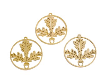 Boucle d'oreille breloque feuilles découpées au laser, pendentif botanique feuille creuse ovale en laiton brut, polissage à la main, plaqué or véritable 18 carats, bijoux 32 x 26,4 x 0,8 mm