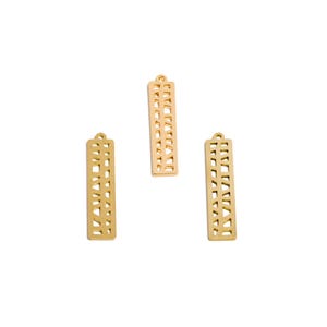 May include: Three gold-colored rectangular charms with a geometric cutout design. Each charm has a small loop at the top for attaching to jewelry. The charms are displayed against a white background.