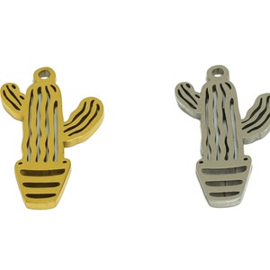 May include: Two metal cactus charms, one gold and one silver, with a detailed outline of a cactus in a pot.