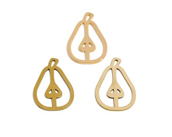 Pear Shaped Laser Cut Pendant, Raw Brass Openwork Fruit Pendant, Plant Charms，Handmade Polishing, 18K Real Gold Plated, DIY 24.9*16.5*0.7mm