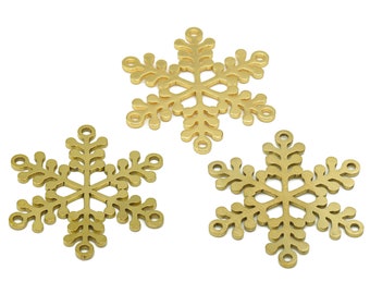 Snow Lasercut Earring Connectors, Raw Brass Snowdrop Connector, Abstract Snowflakes Connector, Handmade Polishing, 18K Gold 27*27*0.85mm