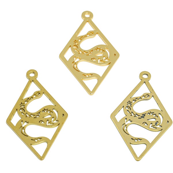 2pcs Raw Brass Snake Earring, Rhombus Earring Charm, Branch Plant Snake Charm, DIY Earring Findings, Jewelry Making Supplies VW409