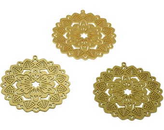 Botanical Laser cut Earring Charms, Abstract Flower Cut out Charm, Handmade Polishing, Raw Brass Grilles Floral Charm, 18K Gold  44*42*0.7mm