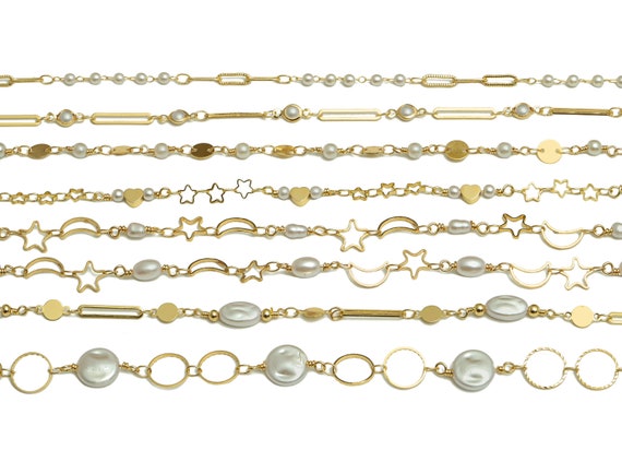 Beaded Pearl Chains, Ball Satellite Link Chains, Pearl Satellite Chain, 304 Stainless Steel Beaded Bracelet Chain, Crescent Necklace Chain