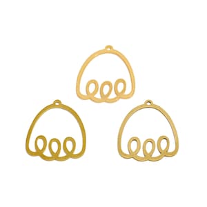 Wavy Lasercut Earring Charm, Raw Brass Curly Line Geometric Pendant, Handmade Polishing, 18K Real Gold Plating, Gold Jewelry 29.8*25.6*0.8mm