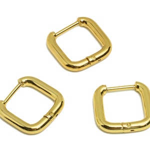 Gold Tone Plated Oval Square Earring Hoop, 316 Stainless Steel Stud, Stainless Steel Earring, Steel Ear Hoops, Huggie Hoop Earring VK1705