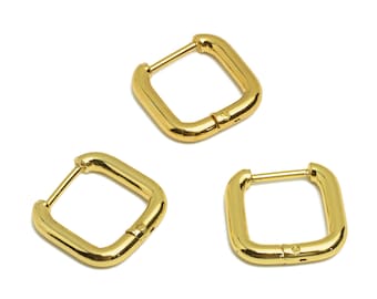 Gold Tone Plated Oval Square Earring Hoop, 316 Stainless Steel Stud, Stainless Steel Earring, Steel Ear Hoops, Huggie Hoop Earring VK1705