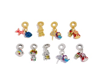 Brass Enamel Dangle Charms, Cute Colorful Cartoon Character Pendant with CZ, For Bracelet or Necklace, Playful DIY Jewelry Making Supply