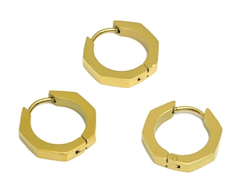 Gold Tone Plated Octagon Earring Hoop, 316 Stainless Steel Stud Earring, Steel Ear Hoops, Huggie Hoop Earring, Jewelry Supplies VK1724