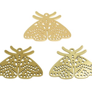 Moth Lasercut Earring Charm, Raw Brass Hollow Moth Insect Pendant, Handmade Polishing, 18K Real Gold Plating, Jewelry DIY 33.81*27.13*0.83mm