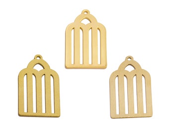 May include: Three gold metal charms shaped like a gate with vertical bars. The charms have a loop at the top for attaching to a necklace or bracelet.