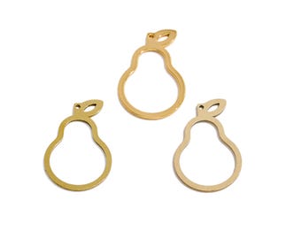 Colgante con forma de pera ahuecada cortada con láser, colgante con contorno de fruta de latón en bruto, pulido a mano, chapado en oro real de 18 quilates, DIY 25,4*16*0,9 mm