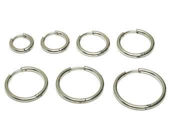 Steel Round Hoop Earring, Circle Huggie Earring, Steel Ear Hoops, 12mm 14mm 16mm 17mm 20mm 21mm 24mm Earring Hoop, Stainless Steel Earring