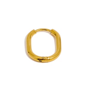 Gold Oval Rectangle Hoop Earring, Stainless Steel 316 StudEarring, Steel Ear Hoops, Huggie Hoop Earring, Gold TonePlated VK1716 image 2