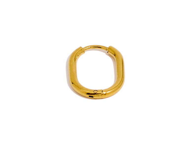 Gold Oval Rectangle Hoop Earring, Stainless Steel 316 StudEarring, Steel Ear Hoops, Huggie Hoop Earring, Gold TonePlated VK1716 image 2