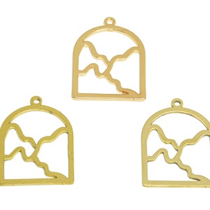 2 pezzi di fascino per orecchino con mappa in ottone grezzo, orecchino a onde a cupola cava, ricerca di orecchini ondulati, pendente in oro 18 carati, forniture per creazione di gioielli VB6966