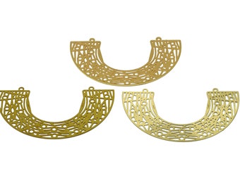 U Huge Lasercut Connector, Raw Brass Semicircle Necklace Connector, Arch Bridge Connector, Handmade Polishing, 18K Gold 35.6*60*0.3mm