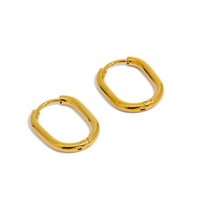 Gold Oval Rectangle Hoop Earring, Stainless Steel 316 StudEarring, Steel Ear Hoops, Huggie Hoop Earring, Gold TonePlated VK1716