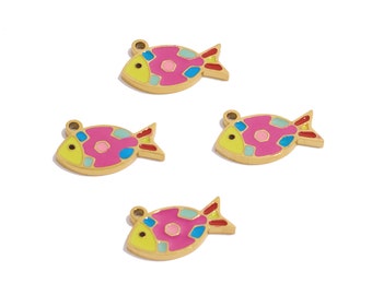 Steel Fish Charms, 316 Stainless Steel, Enamel Colorful Marine Animal Lasercut Charms, Stainless Steel Fish Pendant, Gold Tone Plated VK1818