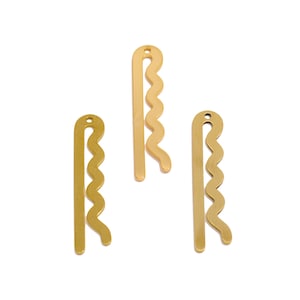 Hairpin Lasercut Earring Charm, Raw Brass Wave Curve Geometric Pendant, Handmade Polishing, 18K Real Gold Plated, Gold Jewelry 34.86*7.3*1mm