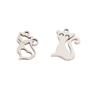 Steel Cute Cat Charms, Lasercut Hollow Cat Animal Charms, Stainless Steel Hoot Owl Pendant, For Necklace, Steel Finding, Jewelry Making DIY