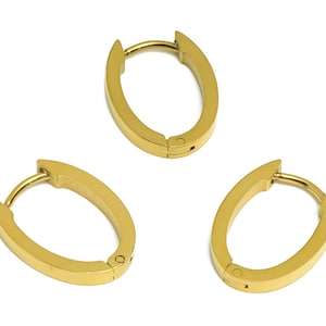 Stainless Steel Oval Hoop Earring, Steel Ear Hoops, Huggie Hoop Earring, 316 Stainless Steel Stud, Gold Tone Plating, Huggie Hoops VK1739