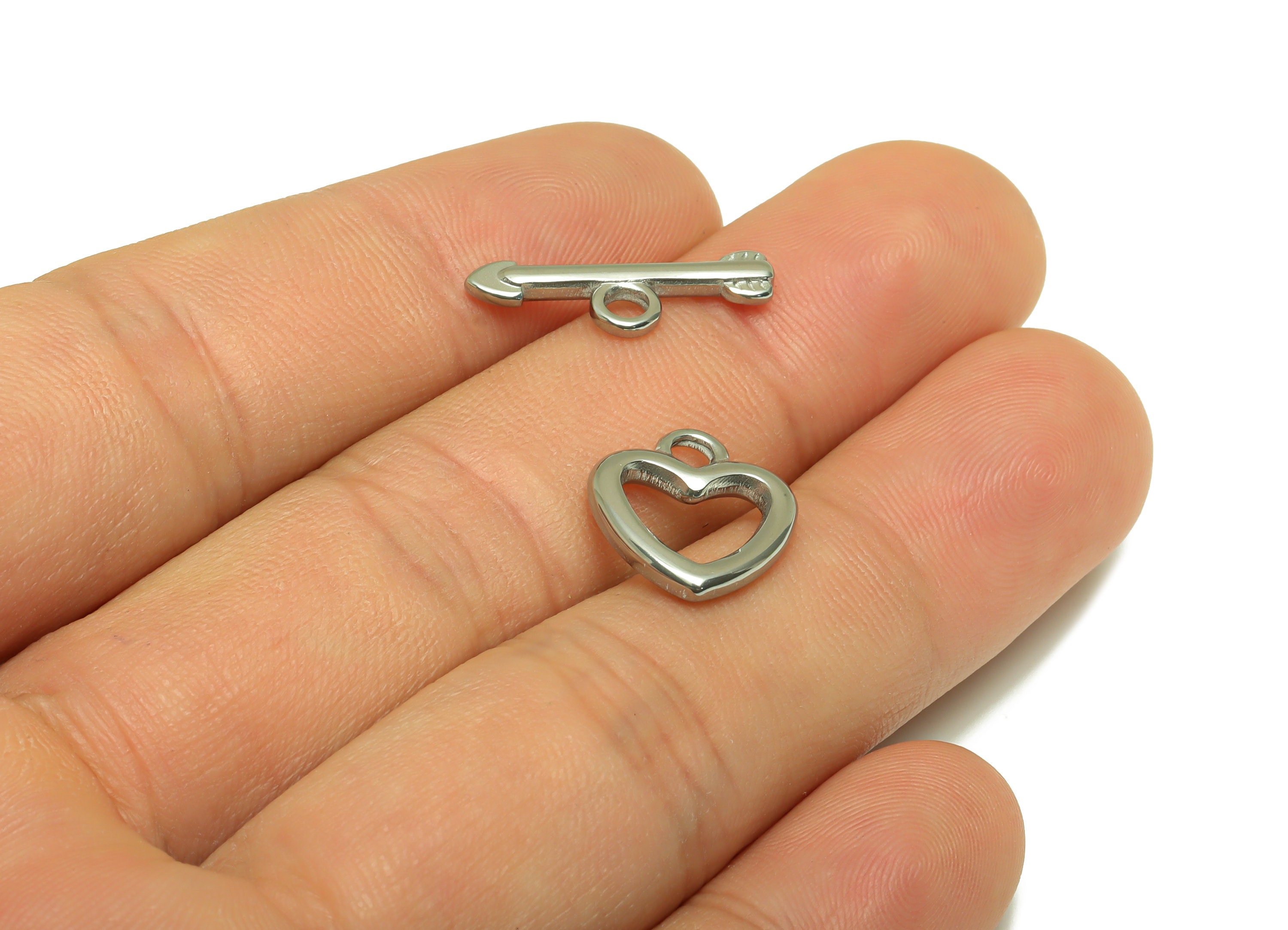 15 Sets Silver Plated Heart Toggle Clasps – 17mm, Nickel-Free – Jewelry Making Findings – FPC099