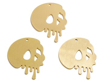 2pcs Raw Brass Skull Head Charm, Melted Skeleton Earring Charm, Gold Halloween Charms, Melted Skull Earring, Jewelry Making Supplies VW751