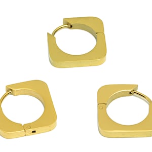316 Stainless Steel Square Hoop Earring, Gold Tone Plated Earring, Steel Ear Hoops, Huggie Hoop Earring, 316 Stainless Steel Stud VK1725