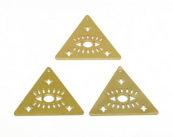 Triangle Laser Cut Earring, Abstract Eyelash Star Charms, Raw Brass Eye Cutout Charm, Handmade Polishing, 18K Real Gold 25.94*25.11*0.74mm
