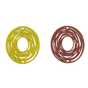 May include: Two decorative round ornaments, one yellow and one red, with a swirling pattern.