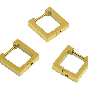 Gold Tone Plated Earring, Square Hoop Earring, Stainless Steel Earring, Steel Ear Hoop, Huggie Hoop Earring, 316 Stainless Steel Stud VK1723