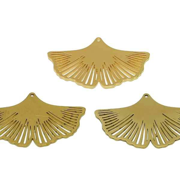 Ginko Leaf Lasercut Earring, Botanical Nervure Rib Charms, Handmade Polishing, Raw Brass Necklace Charm, 18K Real Gold 34.85*23.87*0.81mm