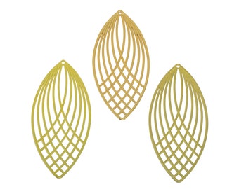 0,3 mm Marquise Lasercut Ohrring Charm, Messing Blatt Mesh Charm, handgefertigtes Polieren, Abstrakte übertrieben Ausschnitt Charm, 18K Gold 55 * 21 * 0.3 mm