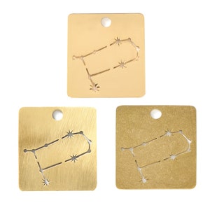 Ciondolo per orecchino quadrato tagliato al laser, ciondolo con mappa delle costellazioni, ciondolo con mappa delle stelle dei pianeti in ottone grezzo, lucidatura a mano, oro 29,69*27,28*0,65 mm