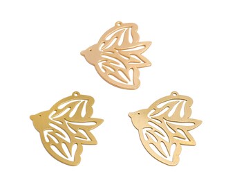 Flying Swallow Lasercut Earring Charms, Raw Brass Minimalist Bird Accessories, Handmade Polishing, 18K Real Gold, Jewelry Making 33*31*0.7mm