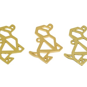 Dog Laser Cut Earring Charm, Abstract Gold Wire Dog Charm, Handmade Polishing, Raw Brass Cartoon Animal Charm, 18K Gold 35.58*23.25*0.76mm