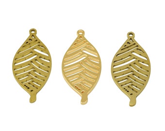 Nervure Laser Cut Earring Charms, Raw Brass Rib Leaf Charm, Handmade Polishing, Abstract Botanical Cut Out Charm, 18K Real Gold 34*14*0.89mm