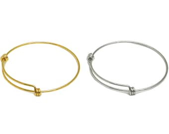 Stainless Steel Bracelet, Adjustable Bangle Bracelet, Expandable Wire Bangle, Steel Wire Bracelet, Stainless Steel 201, Gold Tone Plating