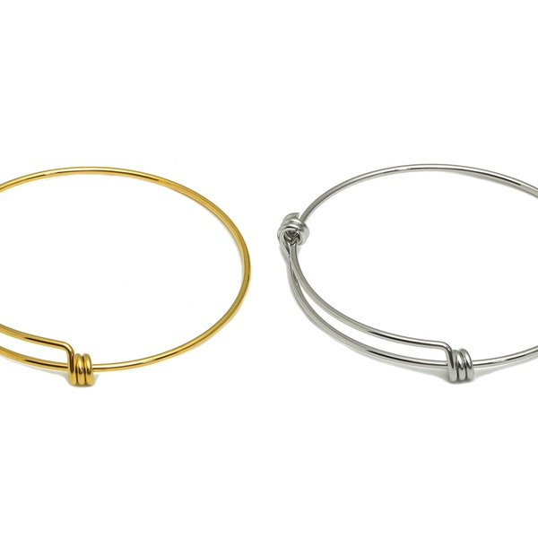 Stainless Steel Bracelet, Adjustable Bangle Bracelet, Expandable Wire Bangle, Steel Wire Bracelet, Stainless Steel 201, Gold Tone Plating